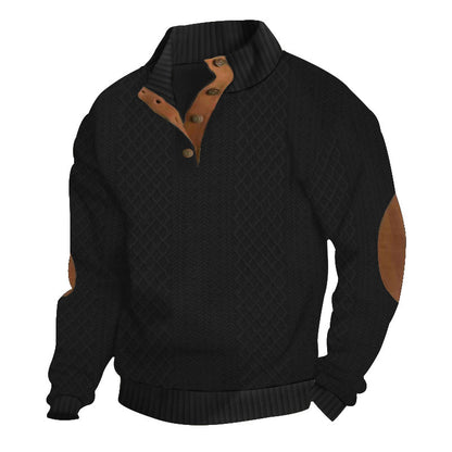 Men's Quarter-Zip Jacquard Sweater - Long Sleeve Mock Neck Pullover with Elbow Patches