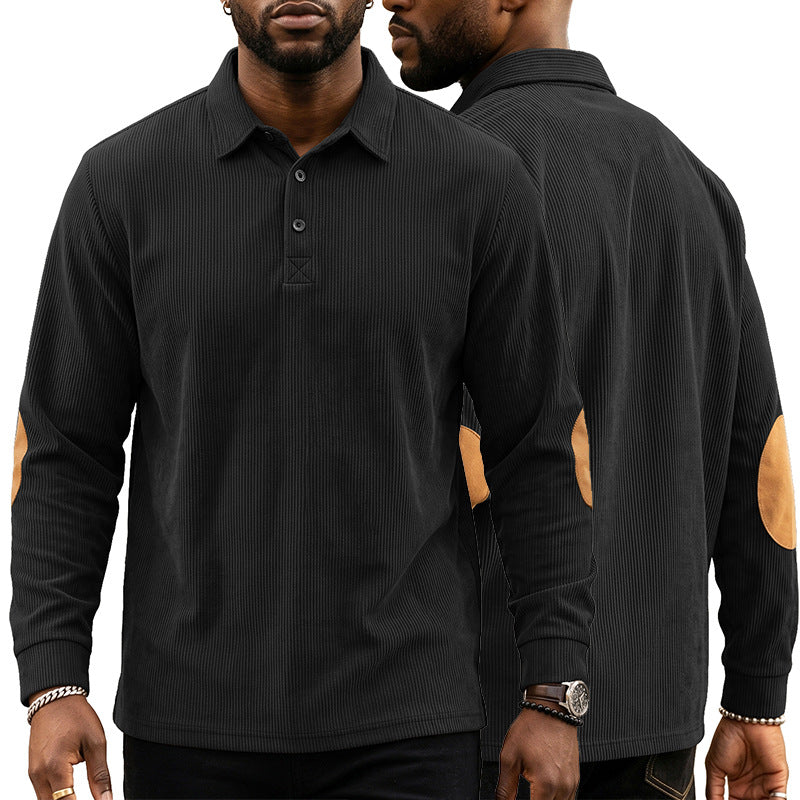 Men's Corduroy Quarter Placket Pullover – Leather Elbow Patches for Spring & Fall