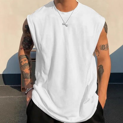 Men's Solid Color Loose Fit Tank Top, Casual Sleeveless Crew Neck Tee, Lightweight Big Size Vest for Summer