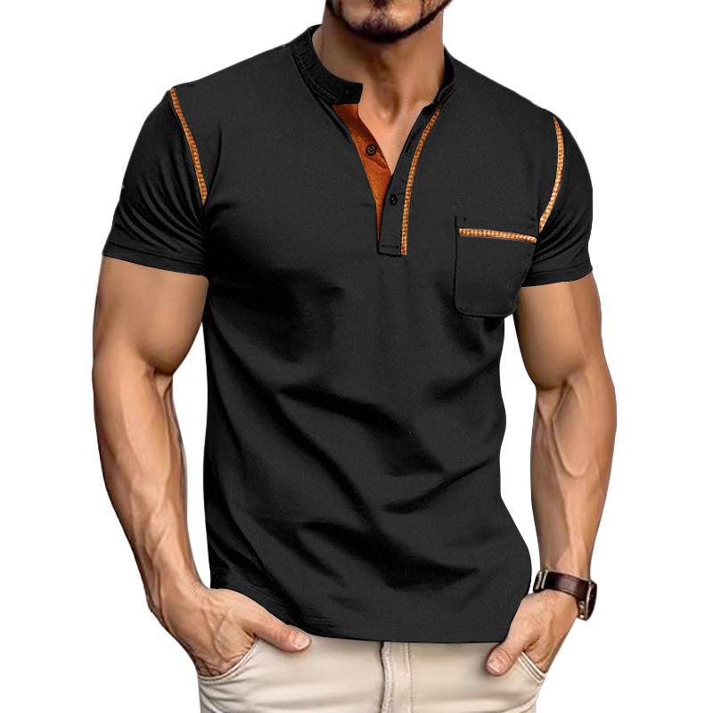 Men's Short Sleeve Henley Shirt, Quick Dry Casual Slim Fit Tee with Contrast Trim