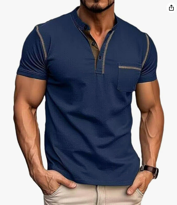 Men's Short Sleeve Henley Shirt, Quick Dry Casual Slim Fit Tee with Contrast Trim