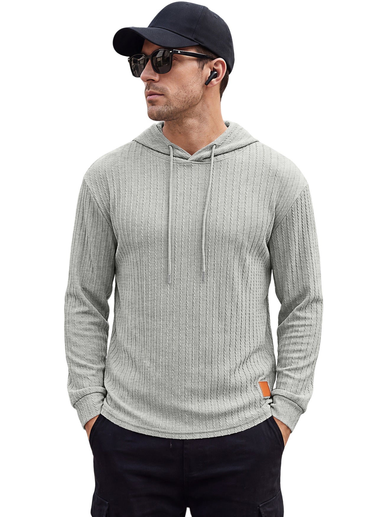 Men's Textured Hooded Polo - Quick-Dry Loose Knit Top