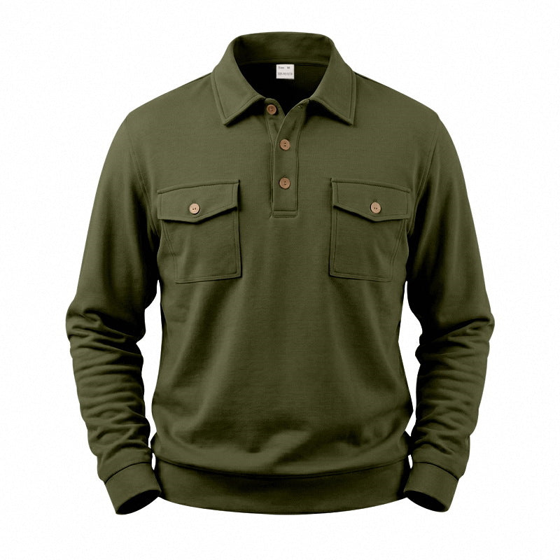 Men's Vintage Workwear Loose Fit Polo Collar Sweatshirt