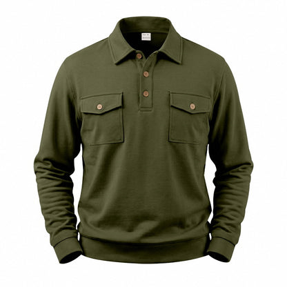 Men's Vintage Workwear Loose Fit Polo Collar Sweatshirt