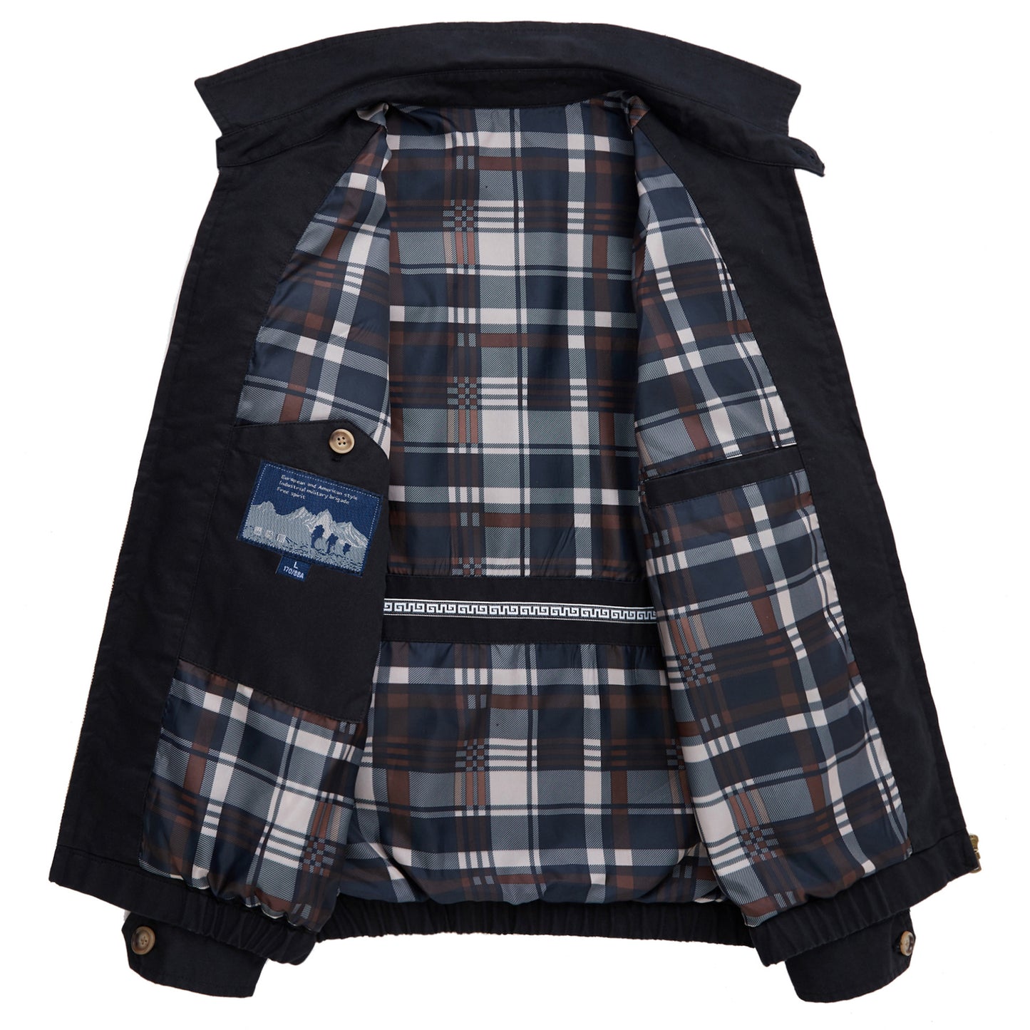 Men's Cotton Utility Jacket Spring & Fall Casual Solid Color Loose Fit Workwear Style Coat with Plaid Lining