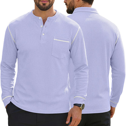 Men's Waffle-Knit Henley Long Sleeve Shirt - Casual Slim Fit Tops with Contrast Trim