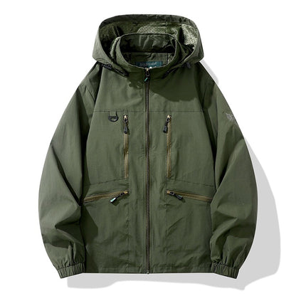 Men's Hooded Cargo Windbreaker – Windproof, Waterproof, Casual Outdoor Jacket