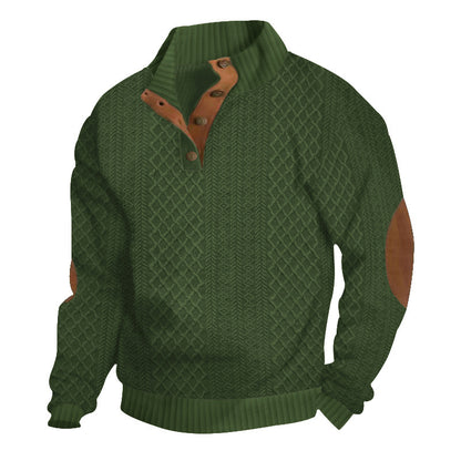 Men's Quarter-Zip Jacquard Sweater - Long Sleeve Mock Neck Pullover with Elbow Patches