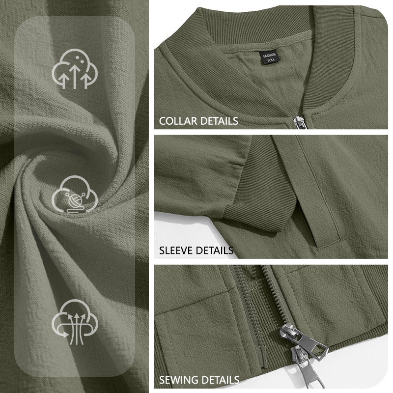 Men's Classic 100% Cotton Bomber Jacket – Lightweight Zip-Up Casual Flight Jacket
