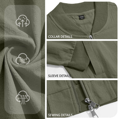 Men's Classic 100% Cotton Bomber Jacket – Lightweight Zip-Up Casual Flight Jacket