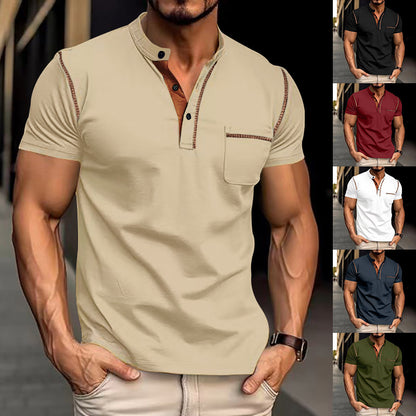 Men's Short Sleeve Henley Shirt, Quick Dry Casual Slim Fit Tee with Contrast Trim