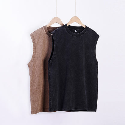 Men’s 100% Cotton Washed Vintage Sleeveless Tank Top - Casual Distressed Crew Neck Muscle Shirt