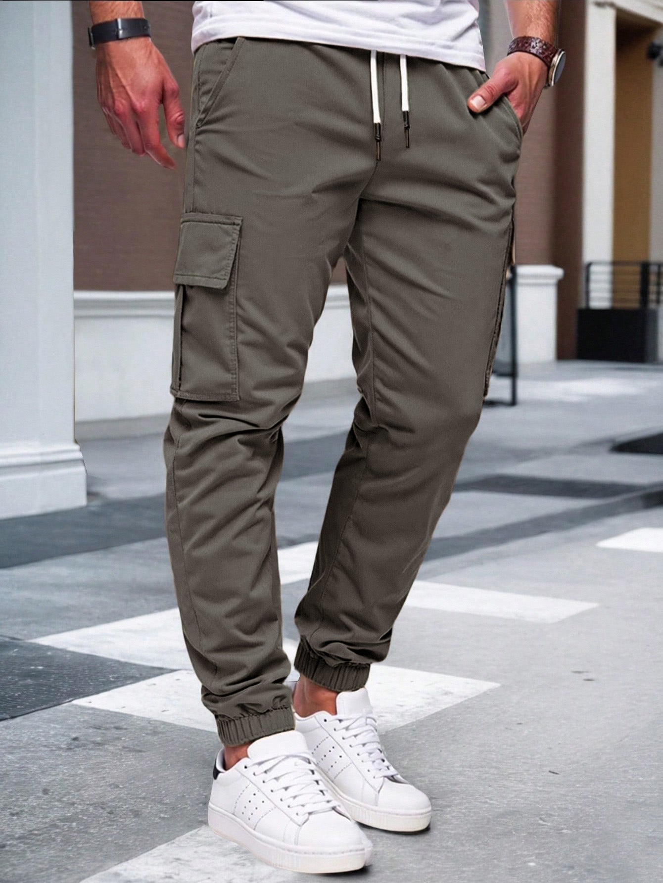 Men's Slim Fit Cargo Jogger Pants - Multi-Pocket Casual Trousers with Elastic Drawstring Waist