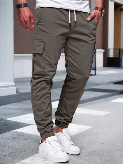 Men's Slim Fit Cargo Jogger Pants - Multi-Pocket Casual Trousers with Elastic Drawstring Waist