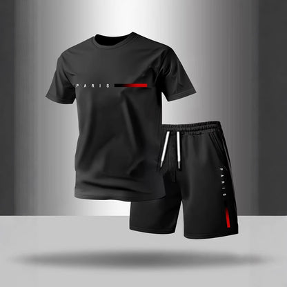 Men's Paris Print Short Sleeve & Shorts Set