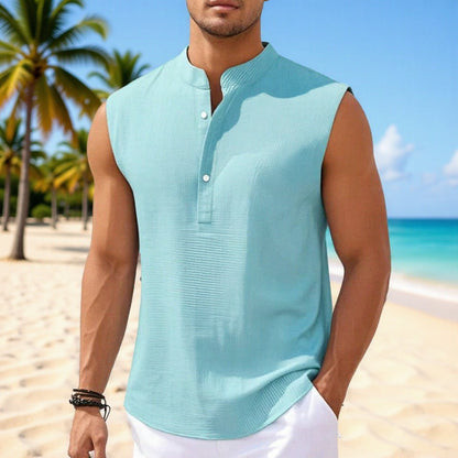 Men's Sleeveless Stand Collar Henley Shirt, Casual Tank Top