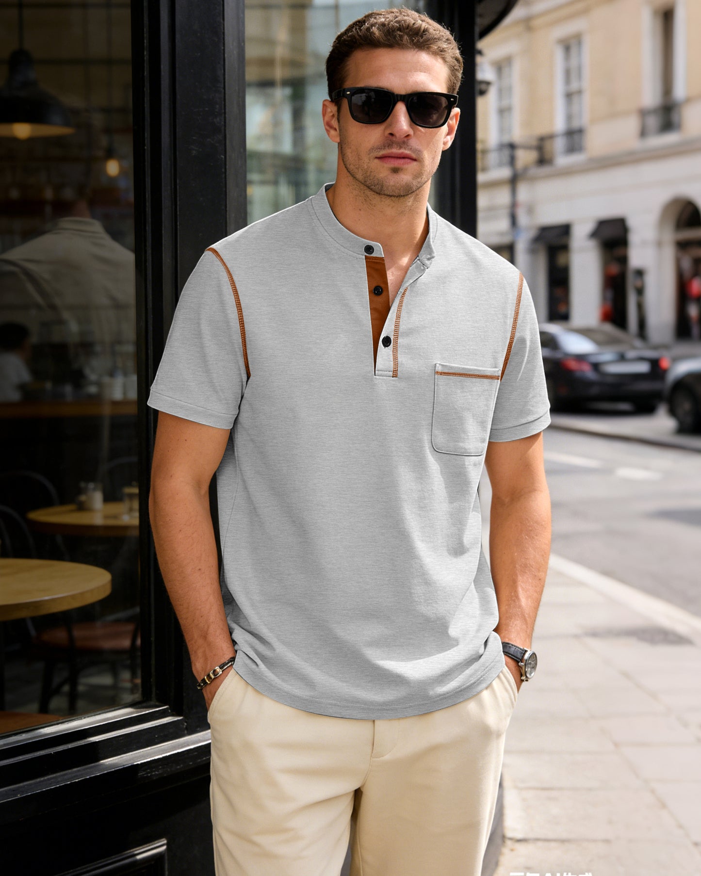 Men's Short Sleeve Henley Shirt, Quick Dry Casual Slim Fit Tee with Contrast Trim