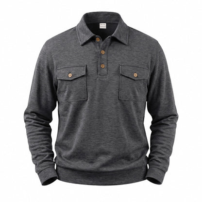 Men's Vintage Workwear Loose Fit Polo Collar Sweatshirt