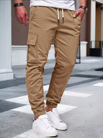 Men's Slim Fit Cargo Jogger Pants - Multi-Pocket Casual Trousers with Elastic Drawstring Waist