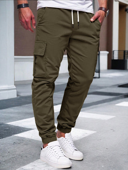 Men's Slim Fit Cargo Jogger Pants - Multi-Pocket Casual Trousers with Elastic Drawstring Waist
