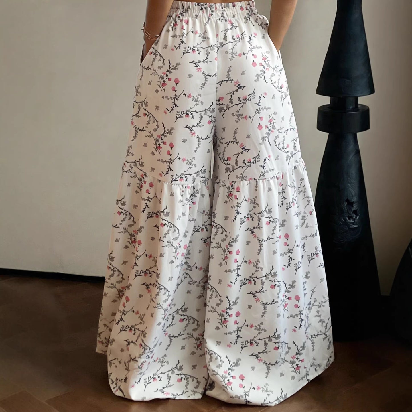Women's 2026 New Floral High Waist Wide Leg Pants - Lightweight Flowy Boho Palazzo Trousers with Pockets for Casual Summer Wear