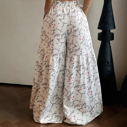 Women's 2026 New Floral High Waist Wide Leg Pants - Lightweight Flowy Boho Palazzo Trousers with Pockets for Casual Summer Wear