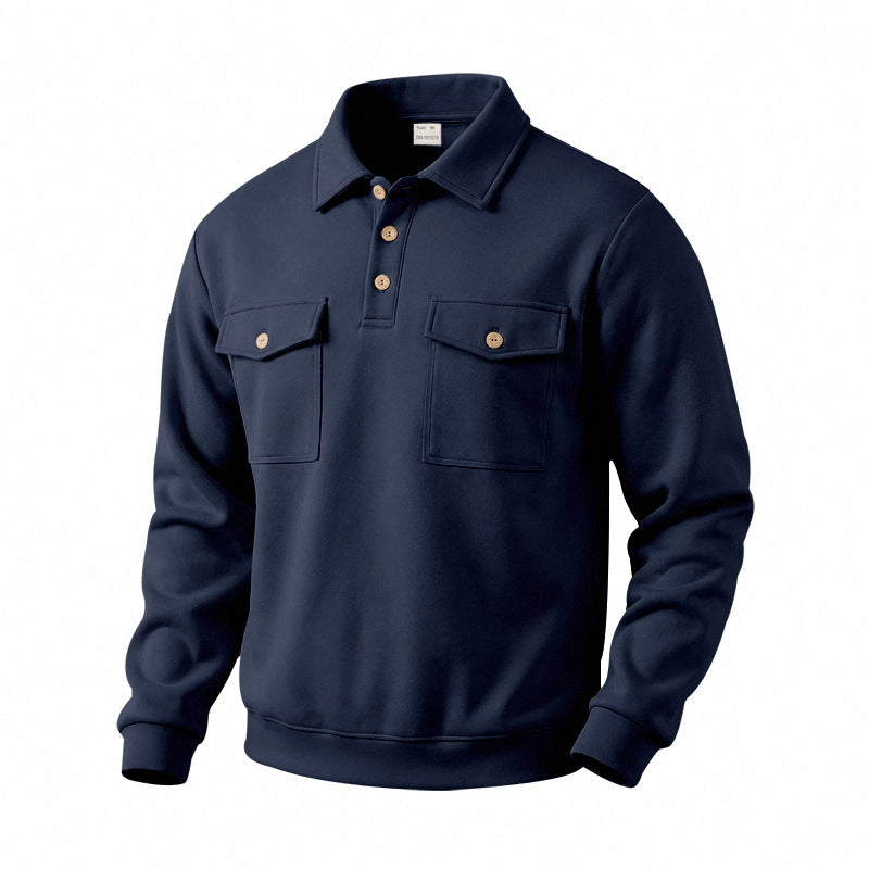 Men's Vintage Workwear Loose Fit Polo Collar Sweatshirt