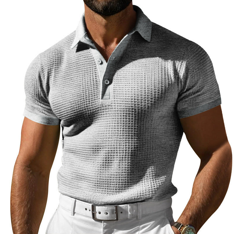 Men's Waffle-Knit Polo Shirt - Summer Short Sleeve Breathable Casual Golf T-Shirt