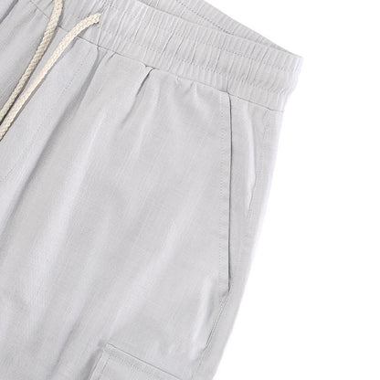 Men Linen Elastic Waist Casual Cargo Shorts