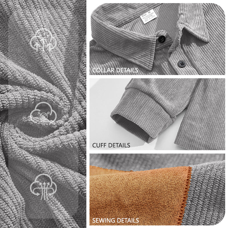 Men's Corduroy Quarter Placket Pullover – Leather Elbow Patches for Spring & Fall