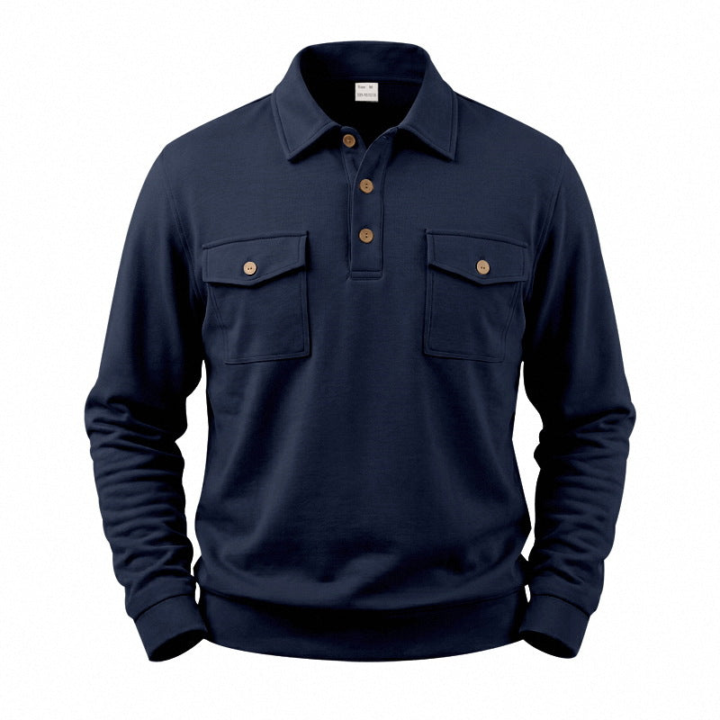 Men's Vintage Workwear Loose Fit Polo Collar Sweatshirt