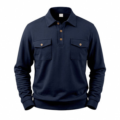 Men's Vintage Workwear Loose Fit Polo Collar Sweatshirt
