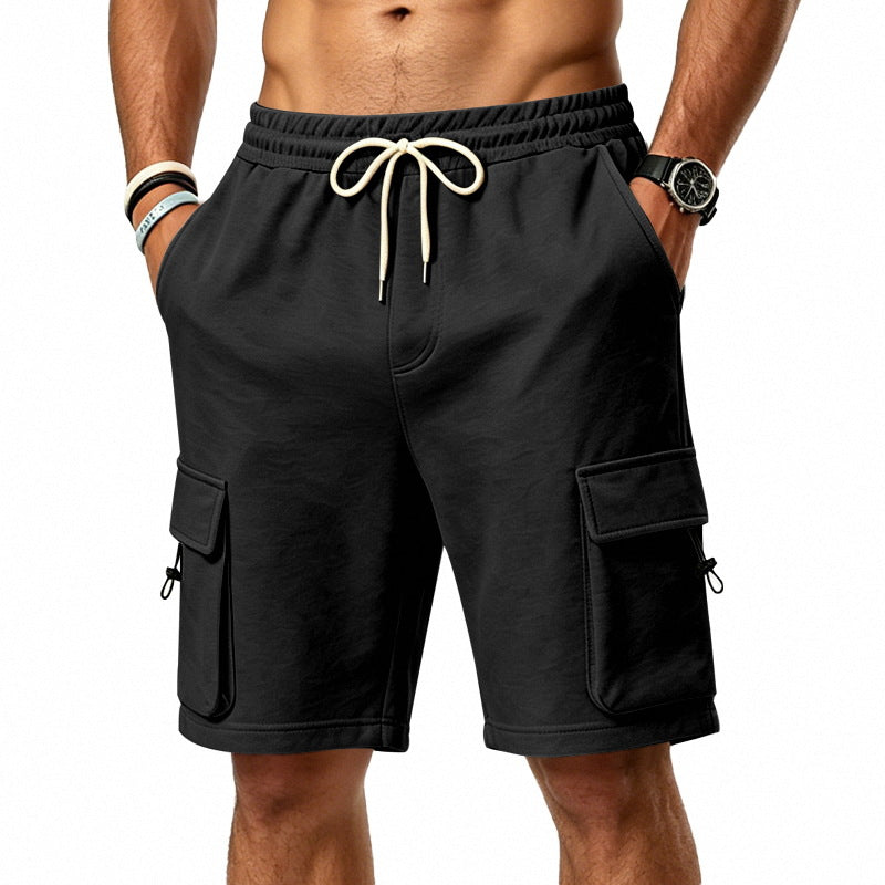 Men's Heavyweight French Terry Cargo Shorts - Knit Drawstring Casual Sweat Shorts with Pockets