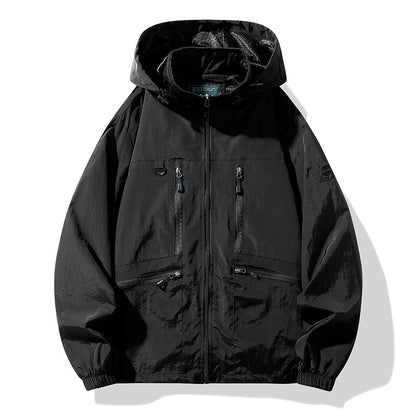 Men's Hooded Cargo Windbreaker – Windproof, Waterproof, Casual Outdoor Jacket