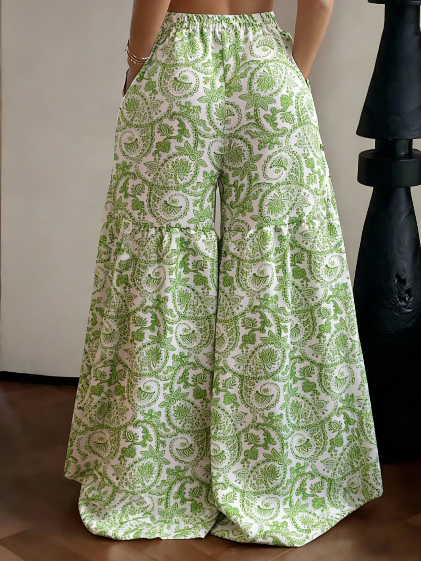 Women's 2026 New Floral High Waist Wide Leg Pants - Lightweight Flowy Boho Palazzo Trousers with Pockets for Casual Summer Wear