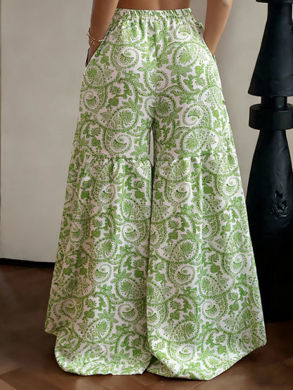 Women's 2026 New Floral High Waist Wide Leg Pants - Lightweight Flowy Boho Palazzo Trousers with Pockets for Casual Summer Wear