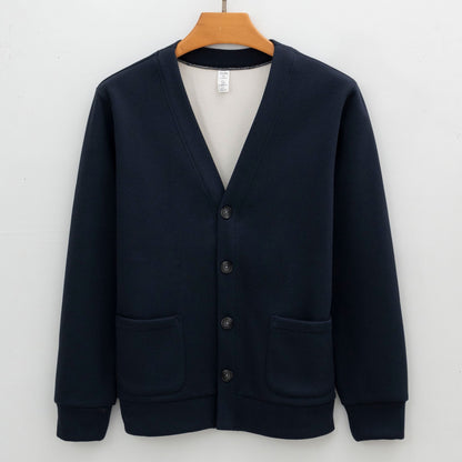 Men's Brushed Fleece V-Neck Cardigan Sweater