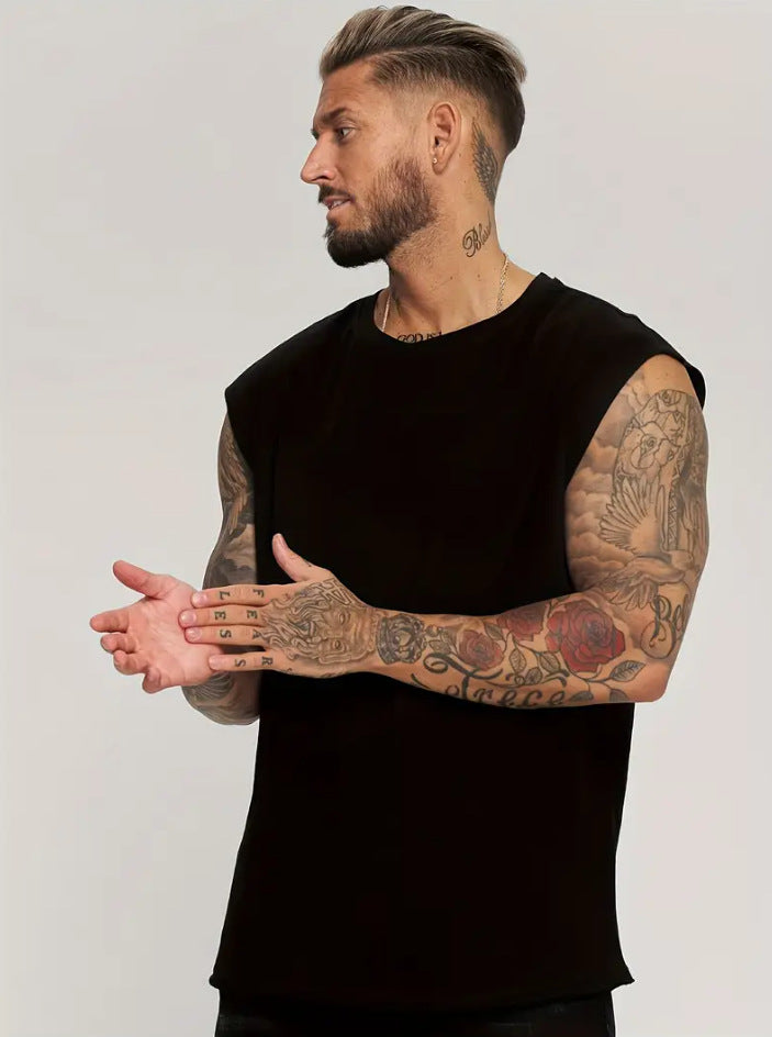 Men's Solid Color Loose Fit Tank Top, Casual Sleeveless Crew Neck Tee, Lightweight Big Size Vest for Summer