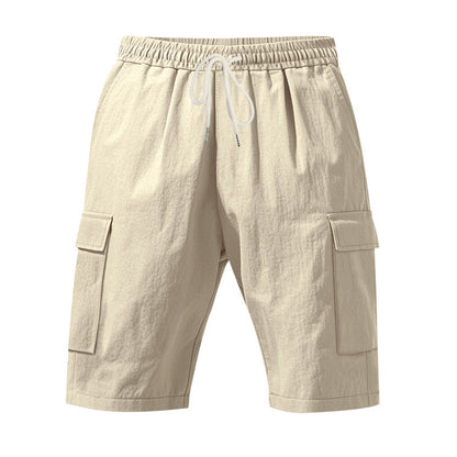 Men's Linen-Blend Cargo Shorts, Elastic Waist Drawstring Multi-Pocket Casual Summer Shorts