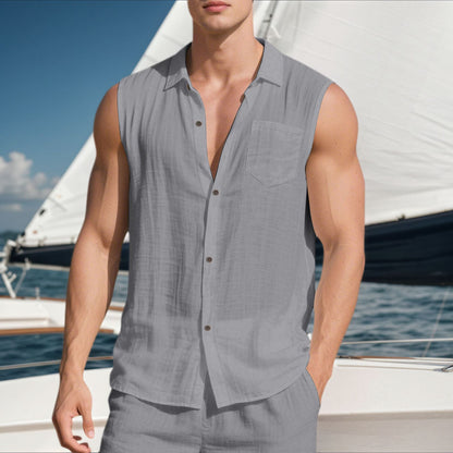 Men's Summer Trendy Linen Sleeveless Button Down Shirt