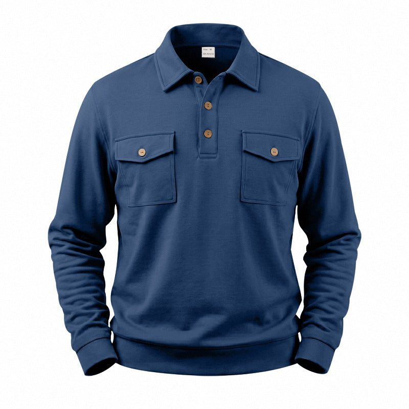 Men's Vintage Workwear Loose Fit Polo Collar Sweatshirt