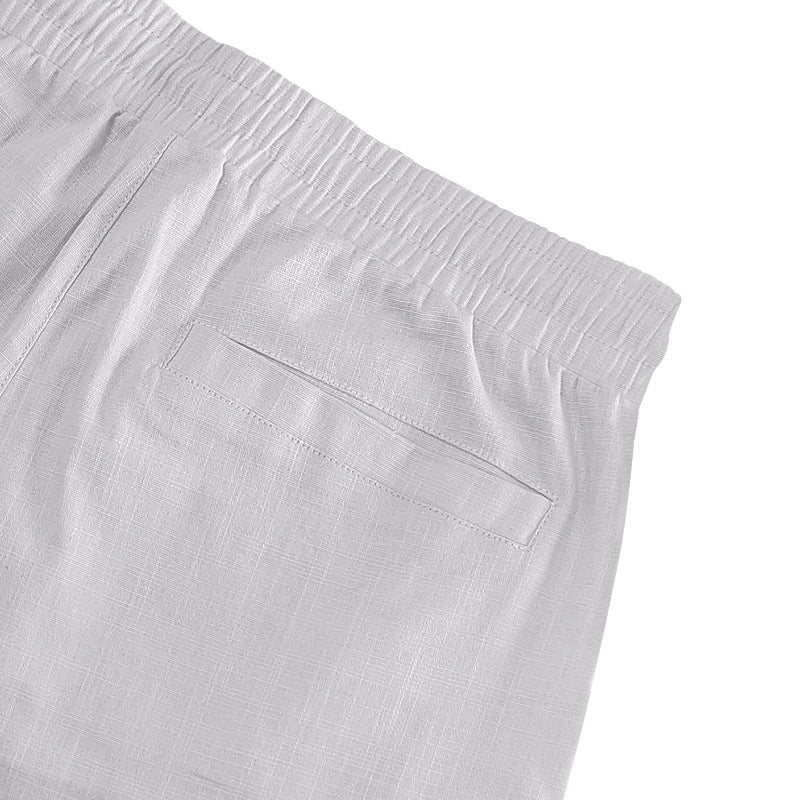 Men Linen Elastic Waist Casual Cargo Shorts