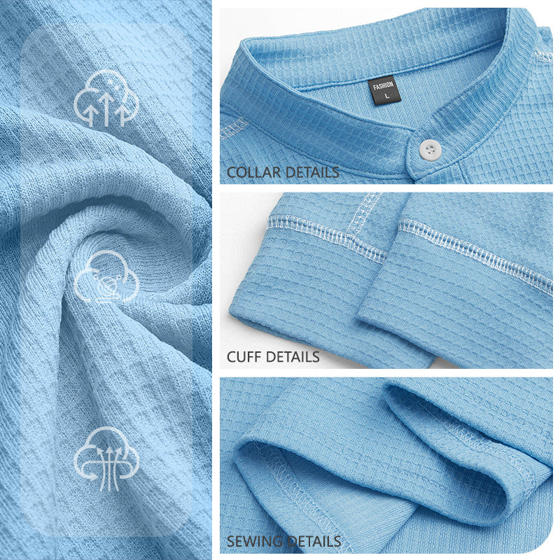 Men's Waffle-Knit Henley Long Sleeve Shirt - Casual Slim Fit Tops with Contrast Trim