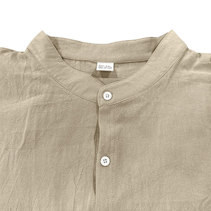 Men's Linen Blend 2-Piece Outfit, Stand Collar Roll-Up Sleeve Shirt & Wide Leg Pants Casual Set
