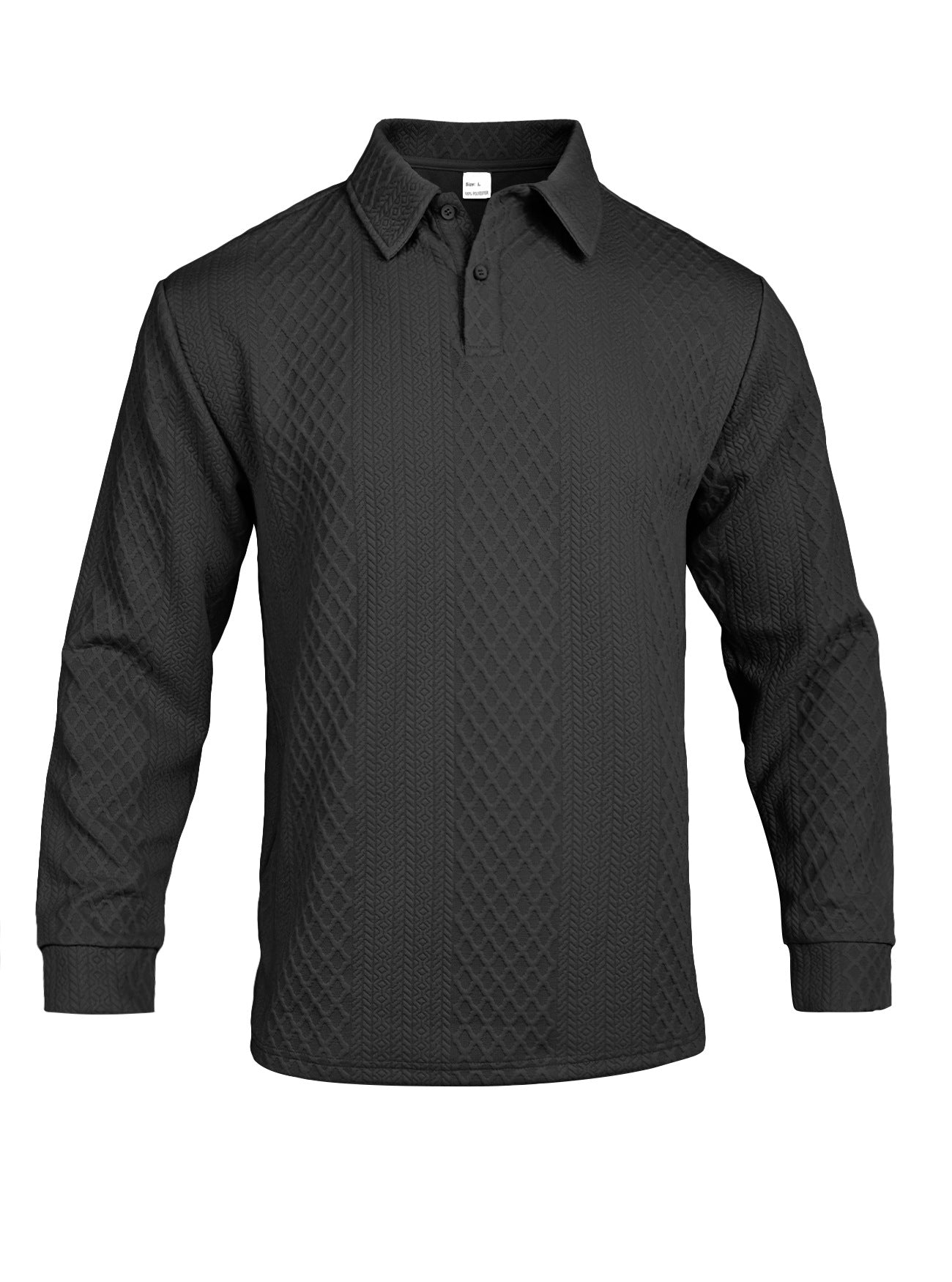 Autumn Essential Men's Jacquard Polo - Oversized Solid Color Quarter Button Long Sleeve