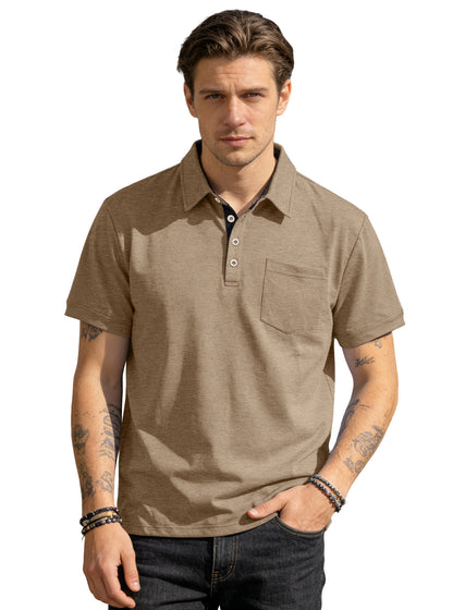 Men's Summer Spring Pocket Polo Shirt, Solid Color Short Sleeve Relaxed Fit Casual Business Top