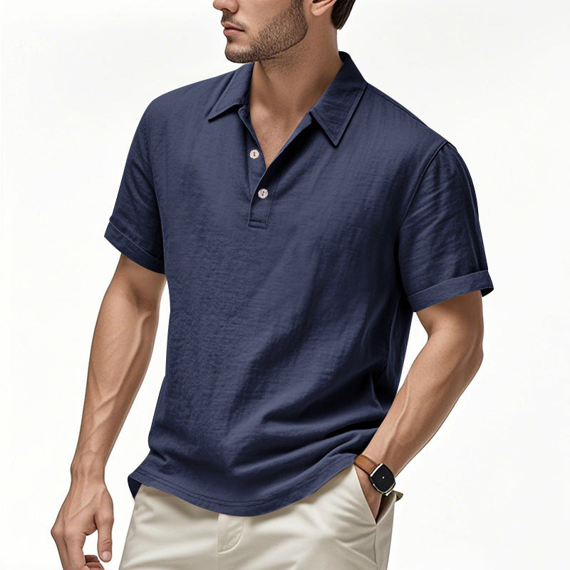 Men's Linen Short Sleeve Polo Shirt - Breathable Relaxed Fit for Summer Casual & Commute