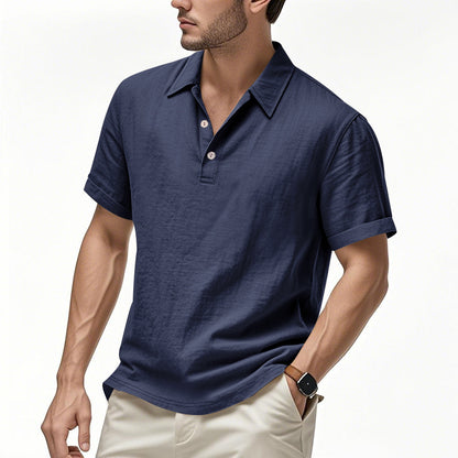 Men's Linen Short Sleeve Polo Shirt - Breathable Relaxed Fit for Summer Casual & Commute