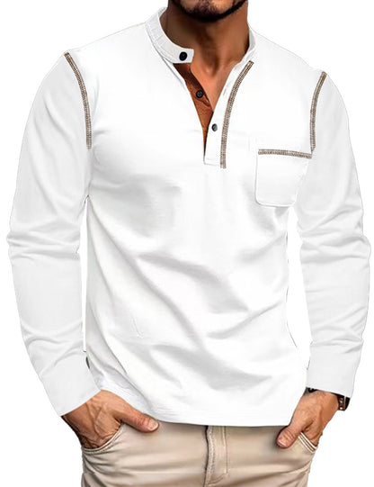 Men's Long Sleeve Henley with Contrast Trim