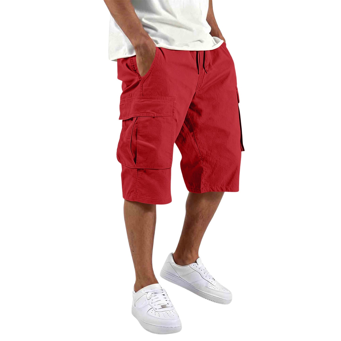 Men's Cotton Casual Cargo Shorts with Drawstring and Pockets